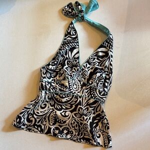Black and White Halter Top with Blue Accent